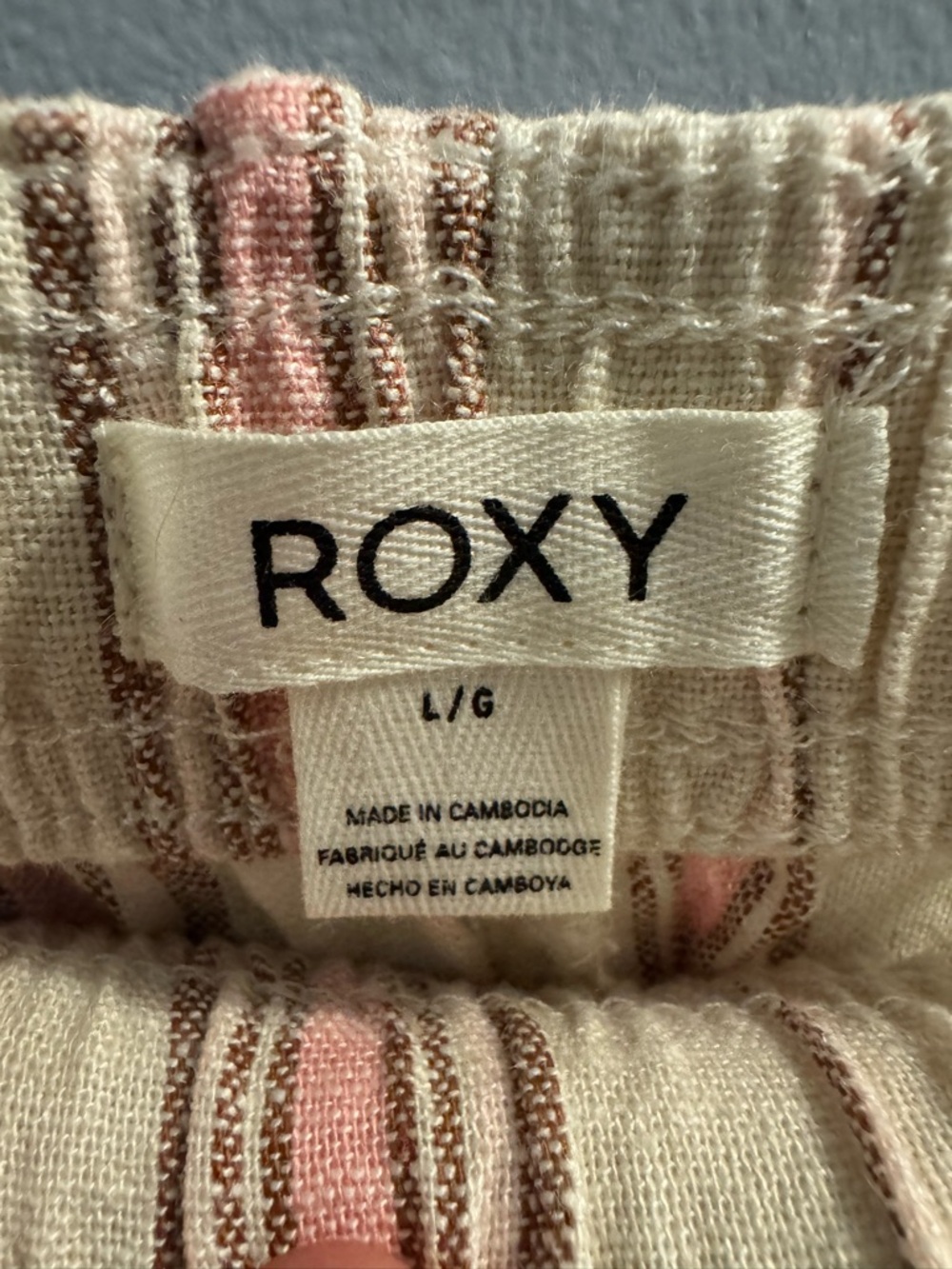 Women’s Roxy Linen Beige Striped Cargo Drawstring Pants - Picture 4 of 4